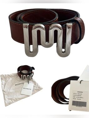 Milkwhite Leather Logo Belt